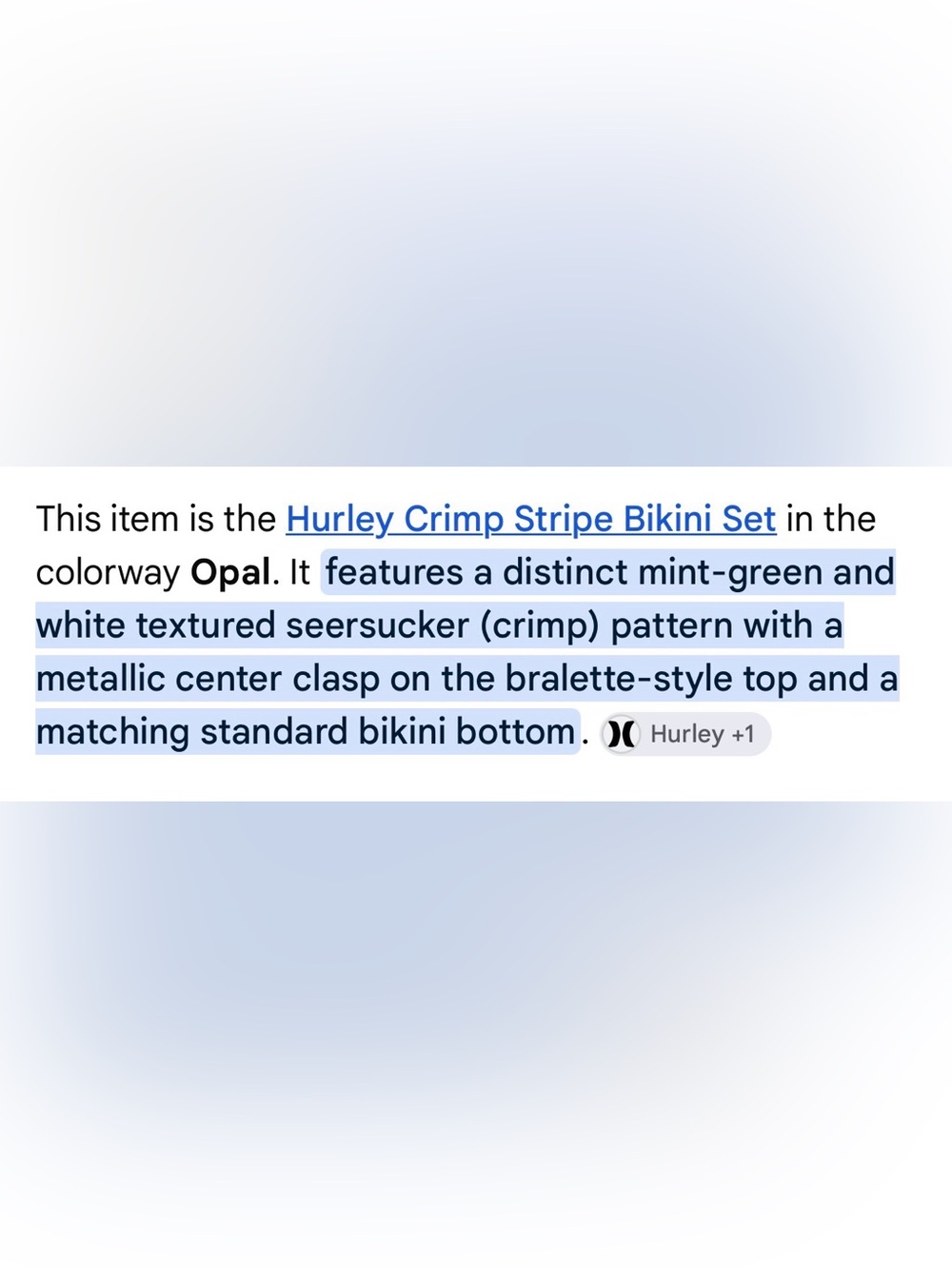 Hurley Mint Green Striped Triangle Bikini - Picture 6 of 6